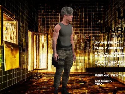 Zombie Hunter full rigged - game ready - animated Low-poly 3D model 3