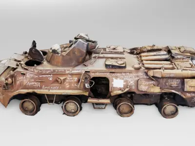 Destroyed BTR-80 wheeled amphibious armoured personnel carrier 3D model purchase