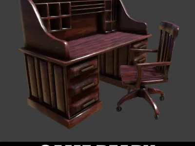 Antique Desk Wooden Chair Low-poly 3D model