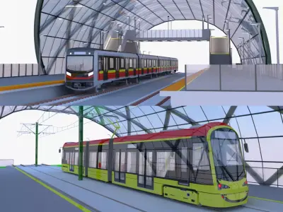 Warsaw tram and metro stations 3D Model Pack