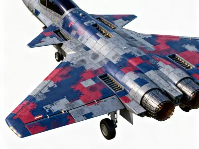 Realistic Red and Blue Camo Stealth Fighter Jet 3D Model Low-poly 3D model