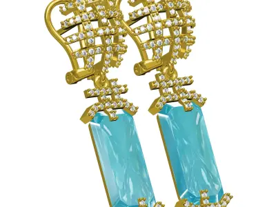 Antique Large Aquamarine Emerald Stone Earring 3D print model