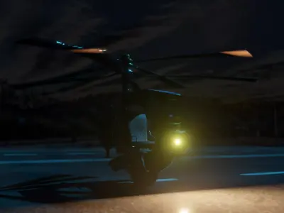 chairocoptra helicopter on road at night Low-poly 3D model
