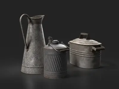 Antique metal containers set Low-poly 3D model