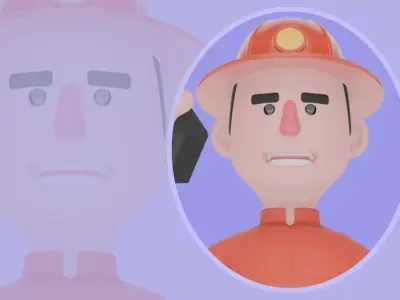 Stylized 3D Firefighter Talking on Radio - Cartoon Male Hero 3D model