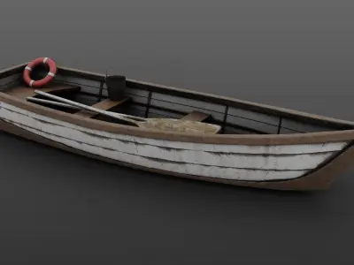 Wooden Boat Low-poly 3D model 9