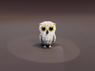 Cartoon Snowy Owl Rigged 3D Model Low-poly 3D model