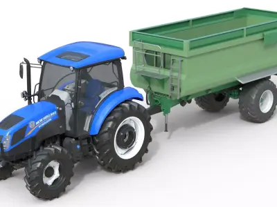 New Holland WorkMaster Tractor and Tippin Trailer Low-poly 3D model