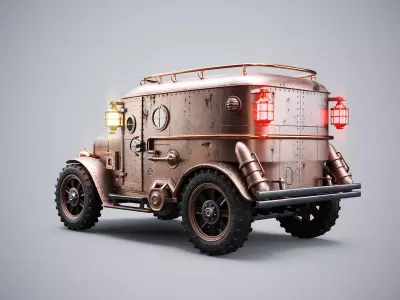 Steampunk Armored Van PBR Textured Vehicle Low-poly 3D model