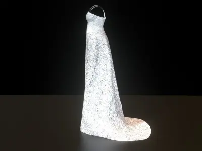 glittery white long dress Low-poly 3D model