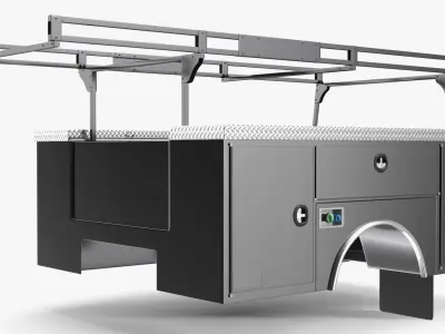 Steel Service Truck Bed with Ladder Rack Black 3D model