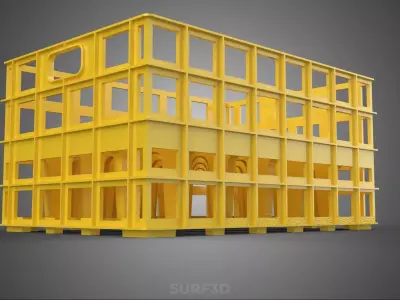 YELLOW STACKABLE EMPTY BOTTLE CARRIER PLASTIC CRATE BOX STORAGE 3D model