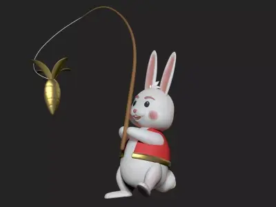  Chinese New year Rabbit  fishing carrot  Zbrush Project File Low-poly 3D model