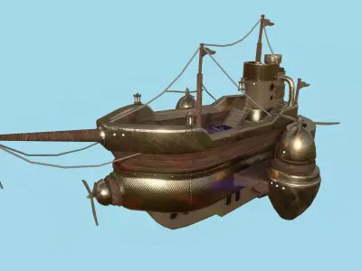Cartoon Airship 06 - Bronze Wood - Low Poly Ship Low-poly 3D model
