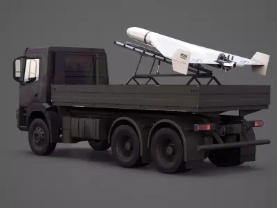 Military Transport Truck with Drone Launcher Geran-2 White 3D model