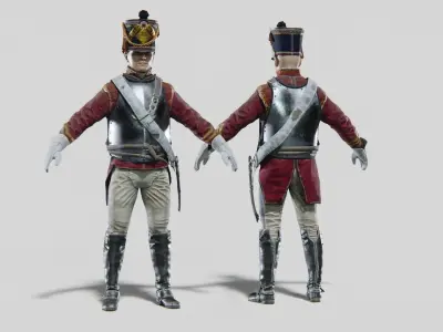 Soldier Napoleon Cavalry Cuirassier Rigged Low-poly 3D model