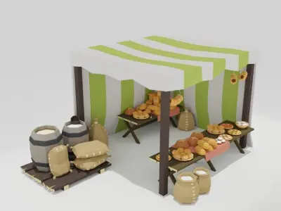 Low poly medieval marketplace Low-poly 3D model