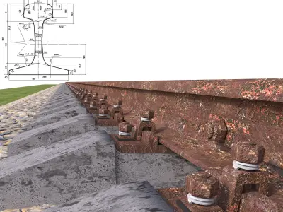 Highly detailed old railroad track 3D model
