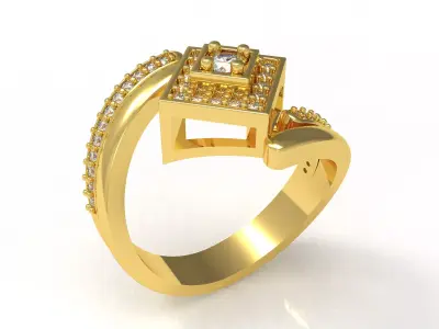 Round Diamond Square Shape Halo Double Bypass Ring 3D print model