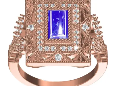 Antique Art Deco Engagement Ring 02 3D print model