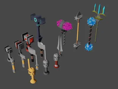 Low poly weapon and shield pack Low-poly 3D model