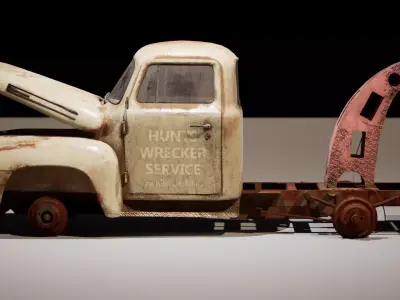 Rusted 1950s Pickup Wrecker Game-Ready 3D Model Low-poly 3D model