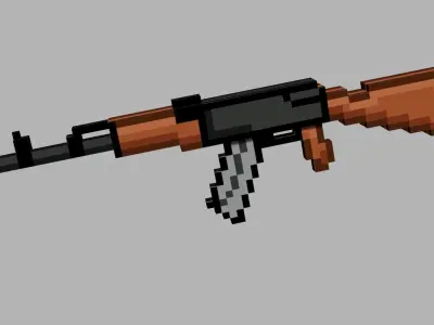 AK-74 pixel weapons Low-poly 3D model