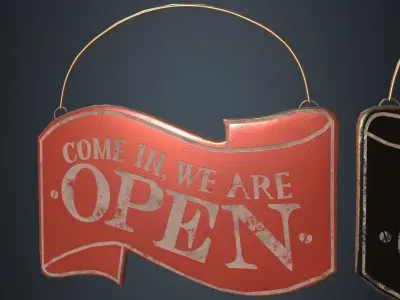 Open-Closed Sign - Vintage Open-Closed Sign - Red and Black Sign Low-poly 3D model