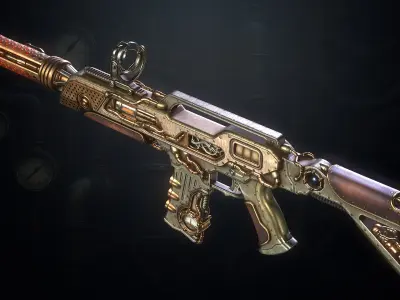 The SteamPunk Assault Rifle Low-poly 3D model