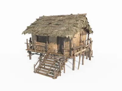 Ancient Asian Yellow Mud Houses 3D model