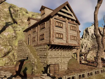 Rustic Medieval Cliffside House Free 3D model