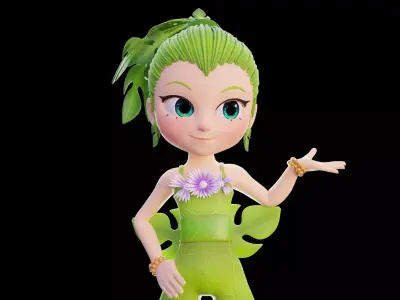 Cartoon Nature Girl Low-poly 3D model