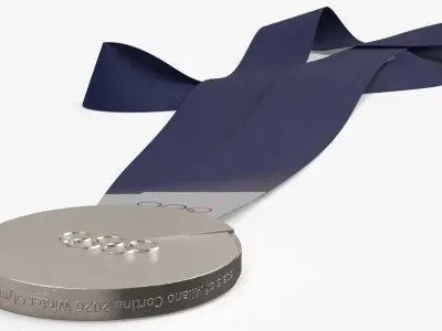 Official Olympic Silver Winner Medal Blue Strap 3D model