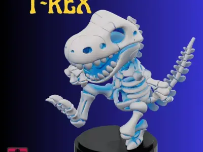 Runaway Bone STL File Chibi Skeleton T Rex Dinosaur 3D print model