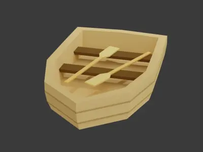 LowPoly boat with oars Free low-poly 3D model