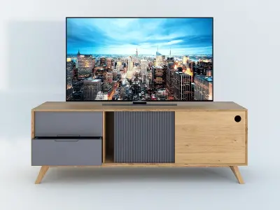 Cabinet TV 3D model - LOFT FURNITURE Steel and natural OAK 3D model