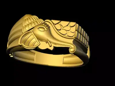 ganesh gold ring with elephant head 3D print model