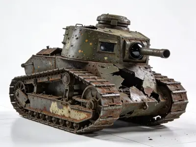 Realistic Wrecked WWI Tank 3D Model Low-poly 3D model