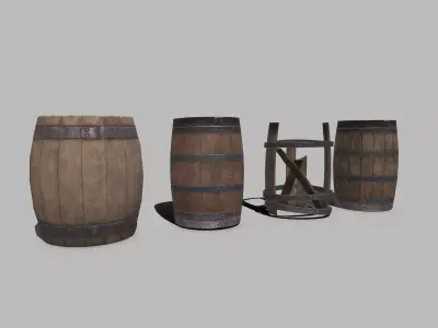 Wooden Barrels Low-poly PBR Free low-poly 3D model