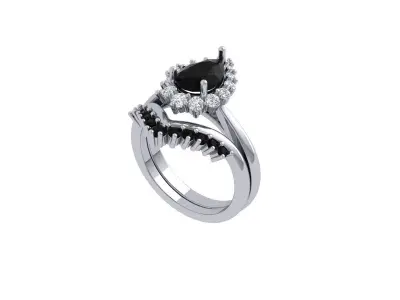 Pear Solitaire Ring Bridal set 3D print model