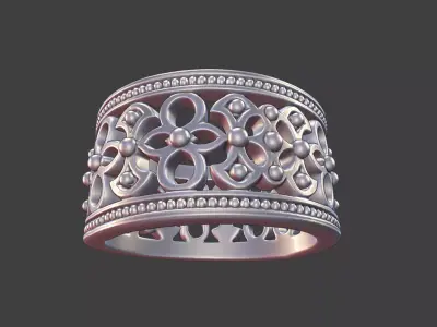 ornamental ring silver engraved band detailed mens unisex ring 3D print model