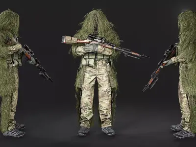 Modular Special Forces Ghillie Sniper Low-poly 3D model