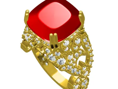 Antique Cushion Stone Floral Design Cocktail Ring 3D print model
