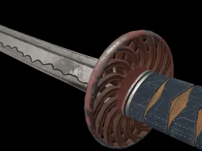 Stylized rusty katana with jeans handle PBR low-poly game ready Free low-poly 3D model
