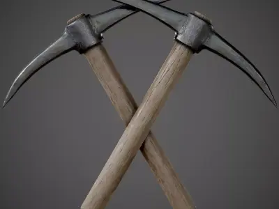 Pickaxe PBR Game-Ready hammer with wooden handle Low-poly 3D model