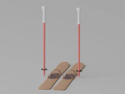Cartoon Alpine Skis and Ski Poles 3D model