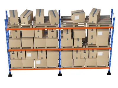 Metal Shelf Pallet Rack And Cardboard Boxes 3D model