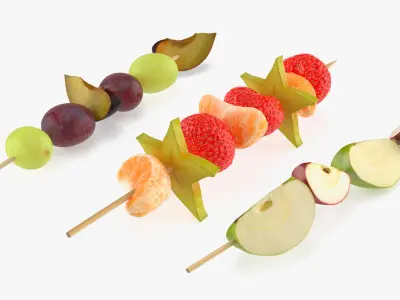 Picnic Fruit Snack on Wooden Skewer Collection 3D model