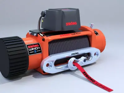 Winch 2 orange with rope 3D model