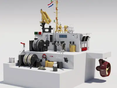 Tugboat and civil ships equipment asset  Low-poly 3D model